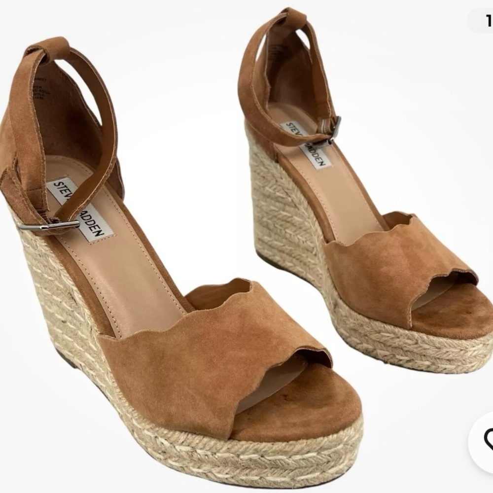 Steve Madden Womens Tan Suede Susana Ankle Straps Wedge Sandals Espadrilles 10M - Picture 4 of 17